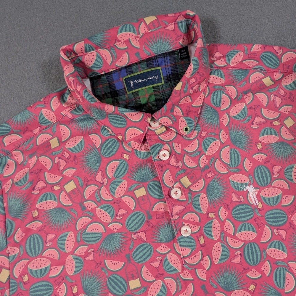 William Murray Golf Polo Shirt Mens Size Large Pink Watermelon Cocktail Print